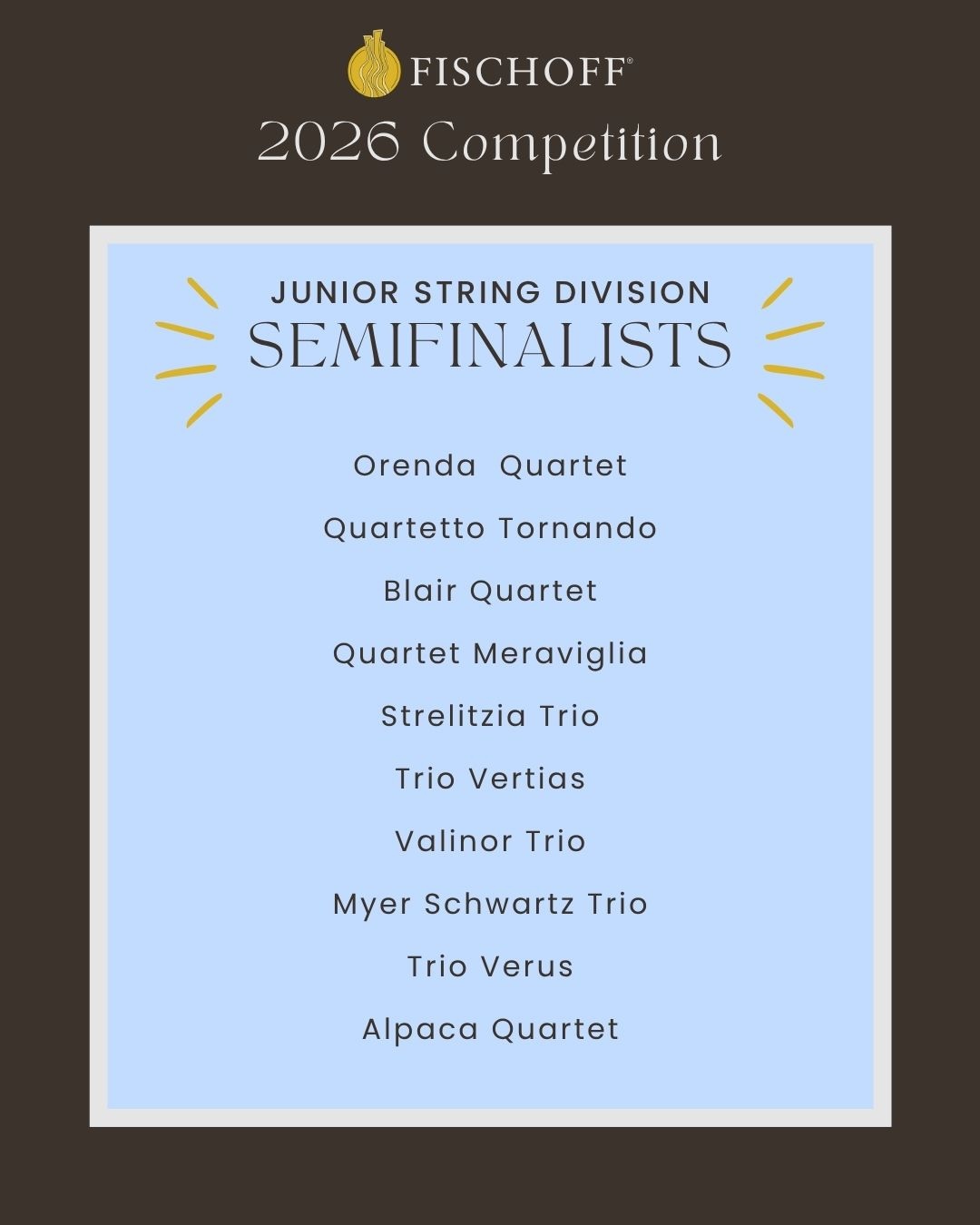 List of Fischoff Competition Junior String Division Semifinalists